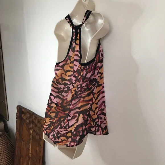 XHILARATION Sheer Black Orange Animal Print Pleated Center Racerback Tank Wmn M - Picture 8 of 13